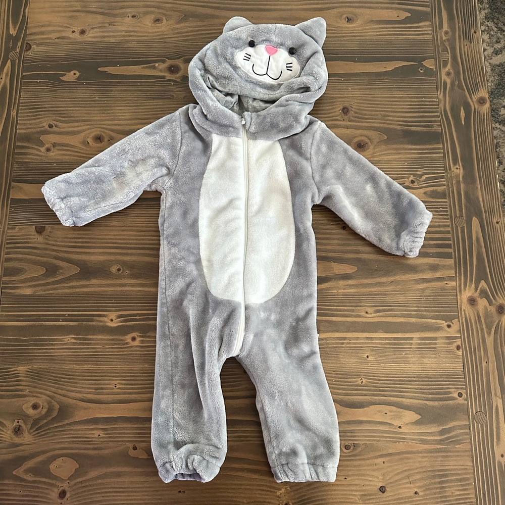 Baby Gray Cat Halloween Costume Plush Zip Up One Size Cute Cozy